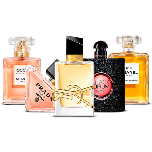 Set de 5 parfumuri – Coco Mademoiselle, Prada Paradoxe, Libre, Black Opium și Chanel N°5 [100 ml fiecare]