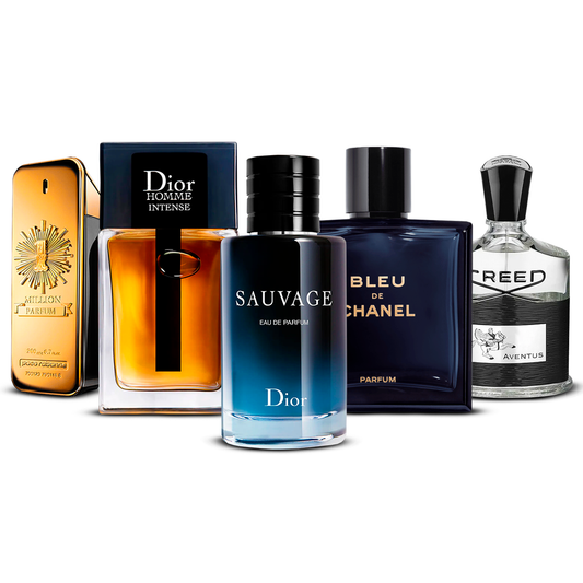 Set de 5 parfumuri – 1 Million, Dior Homme Intense, Sauvage, Bleu de Chanel și Creed Aventus [100 ml fiecare]