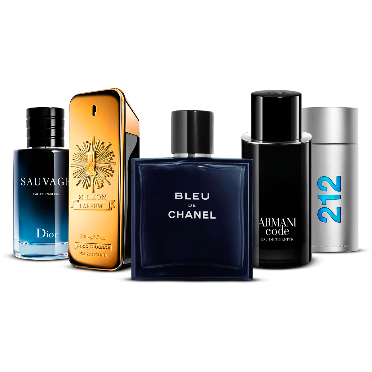 Set de 5 parfumuri – Sauvage, 1 Million, Bleu de Chanel, Armani Code și 212 Men [100 ml fiecare]