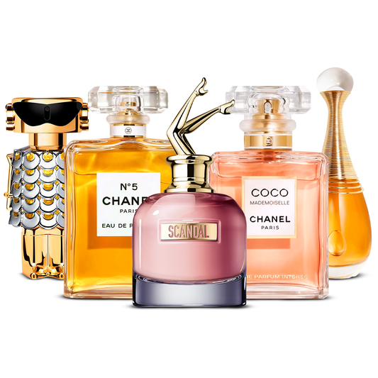 Set de 5 parfumuri – Fame, Chanel Nº5, Scandal, Coco Mademoiselle și J'adore [100 ml fiecare]