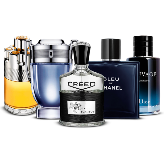 Set de 5 parfumuri – Azzaro Wanted, Invictus, Creed Aventus, Bleu de Chanel și Sauvage [100 ml fiecare]