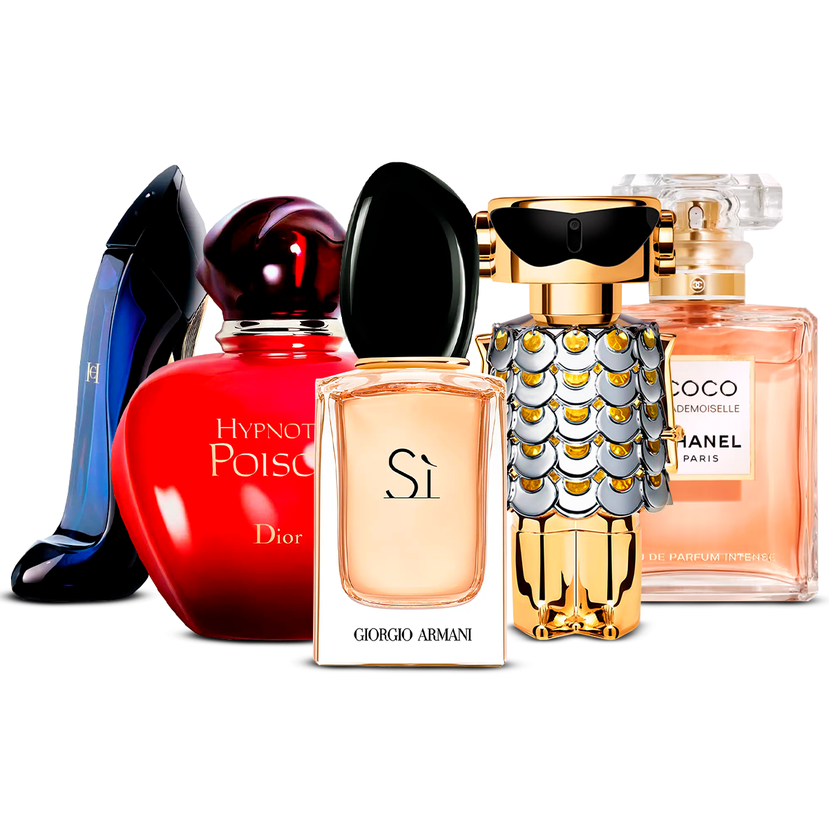 Set de 5 parfumuri – Good Girl, Hypnotic Poison, Sì, Fame și Coco Mademoiselle [100 ml fiecare]