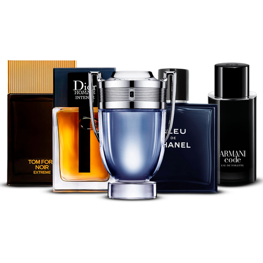 Set de 5 parfumuri – Tom Ford Noir Extrême, Dior Homme Intense, Invictus, Bleu de Chanel și Armani Code [100 ml fiecare]