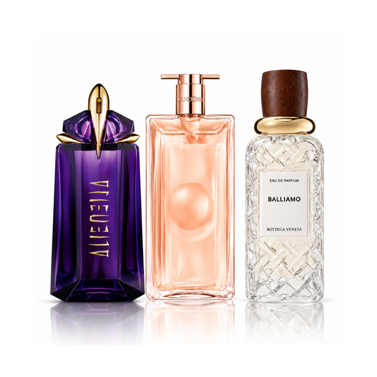Set de 3 parfumuri | Alien Mugler Eau de Parfum – 90 ml | Idôle Lancôme Eau de Parfum – 100 ml | Balliamo Bottega Veneta Eau de Parfum – 100 ml