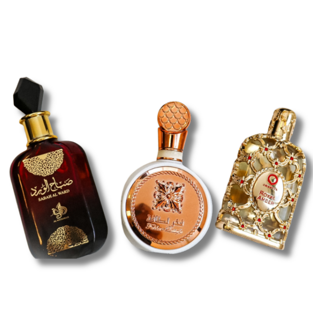 Set de 3 parfumuri | Sabah Al Ward 100 ml, Fakhar 100 ml, Royal Amber 100 ml