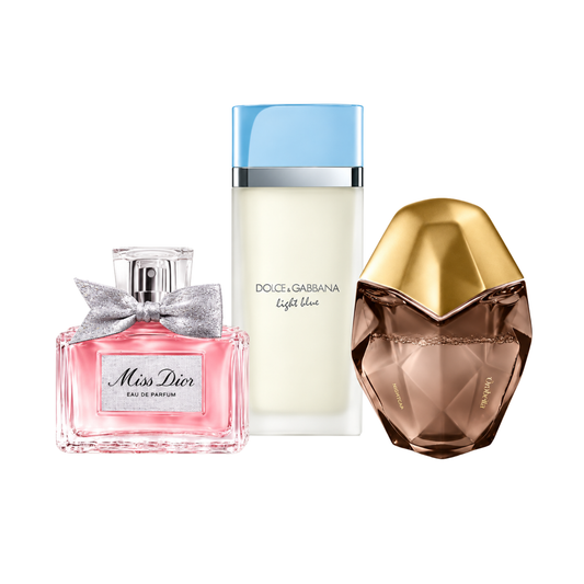 Set de 3 parfumuri | Miss Dior Eau de Parfum – 100 ml | Light Blue Dolce&Gabbana Eau de Toilette – 100 ml | Ôrəbella Skin Parfum – 100 ml