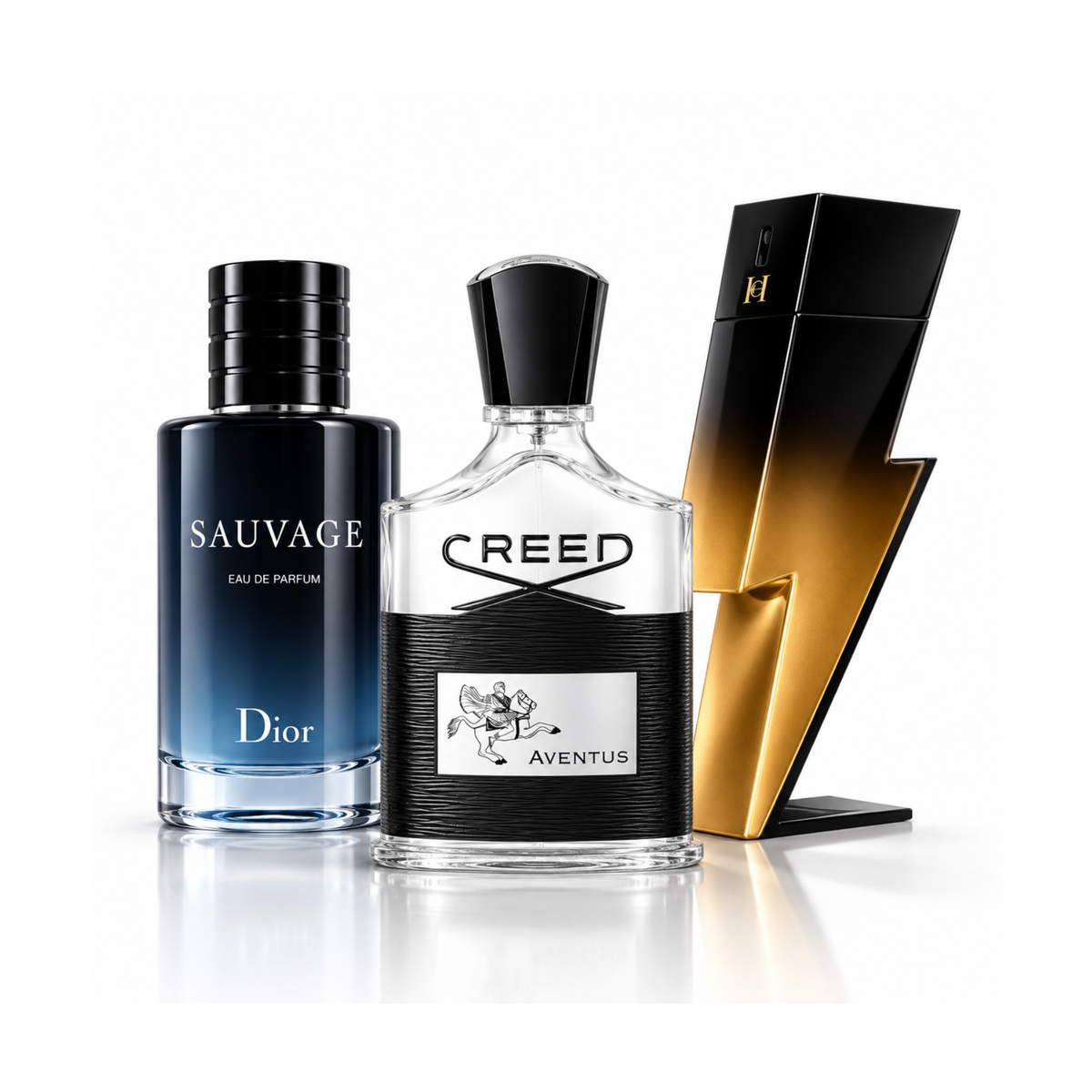 Set de 3 parfumuri | Sauvage Dior Eau de Parfum – 100 ml | Aventus Creed Eau de Parfum – 100 ml | Bad Boy Extreme Carolina Herrera Eau de Parfum – 100 ml