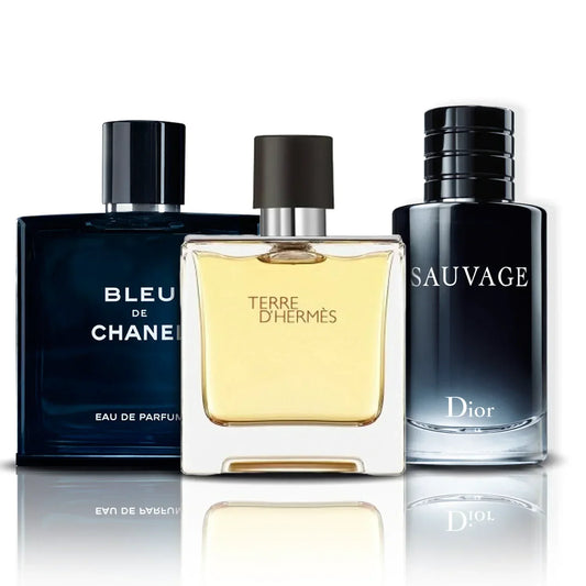 Set de 3 parfumuri | Bleu de Chanel, Terre D'Hermes și Sauvage (100 ml)